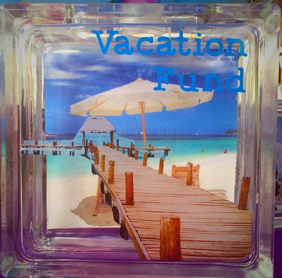 Vacation Fund Glass Block Savings Bank-Great Gift for Newly