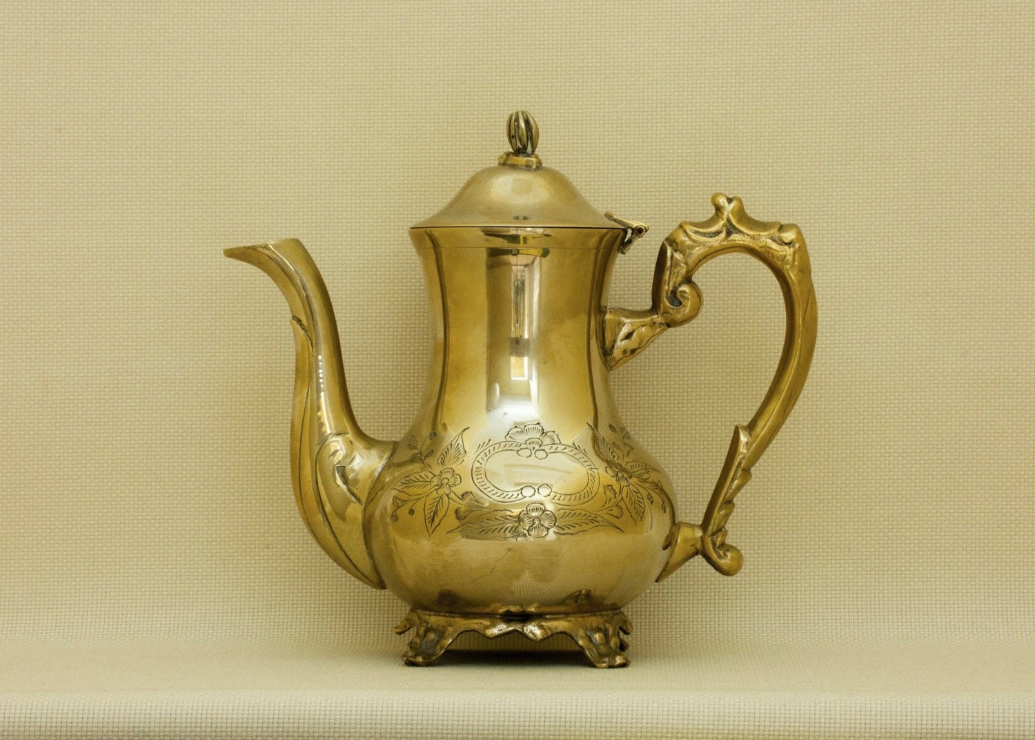 Antique Victorian Brass Teapot Silver Plated by