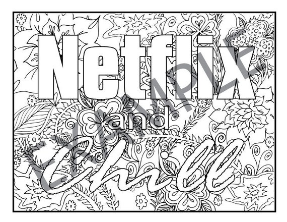 Netflix and Chill Printable Adult Coloring Book Page instant