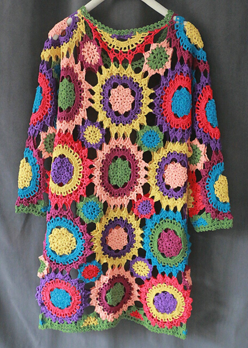 Long Sleeve Boho Gypsy Crochet Dress