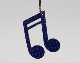 Note de musique charm pour sac cuir, bleu noir, Alligator, bag charm, pendentif breloque cuir, cadeau musicien, luxe et original,
