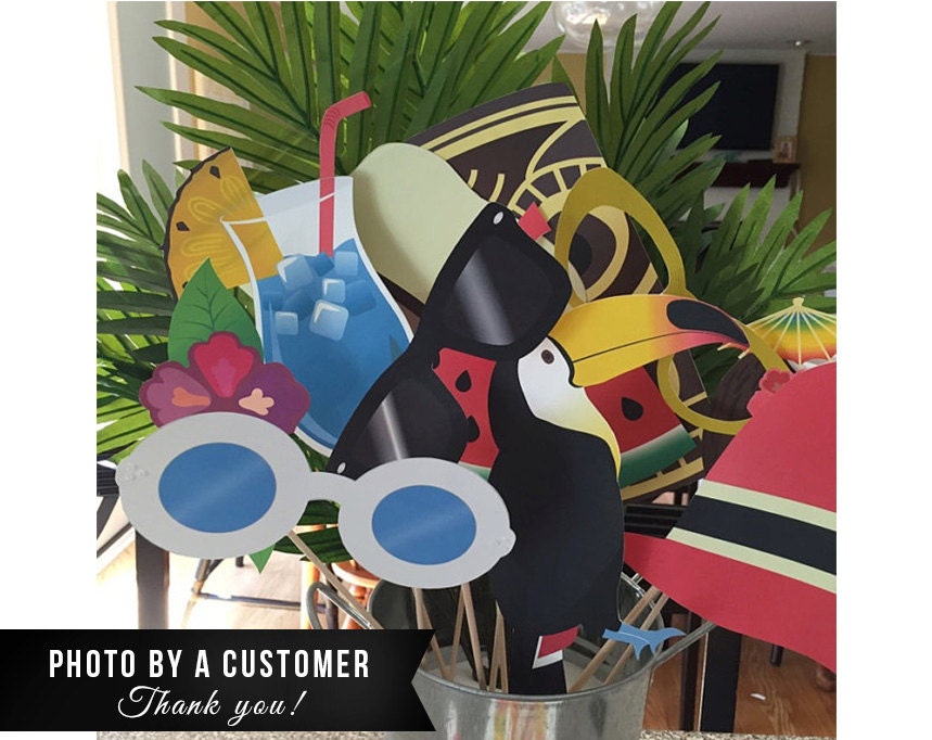 Hawaiian photo booth props printable PDF. Luau photo booth