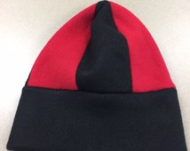 black and red winter hat