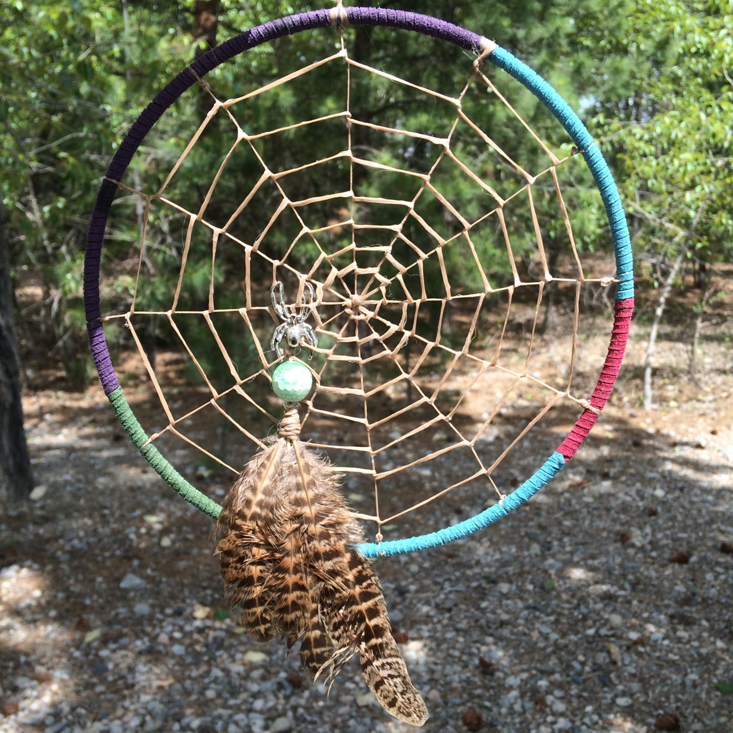 Spider web dream catcher green Jasper