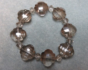 Scalloped and Faceted Smokey Crystal Beaded Bracelet