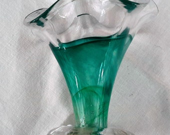 Blown Glass vase by Adrian Sankey, hand blown collectible glass, English vintage glass vase, handkerchief shaped footed vase.