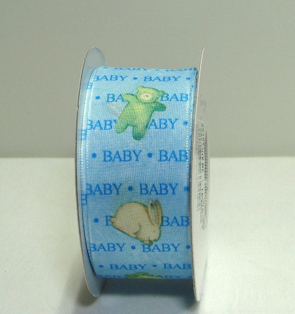 11/2 inch Wired Ribbon Baby Boy Ribbon Blue Satin Ribbon