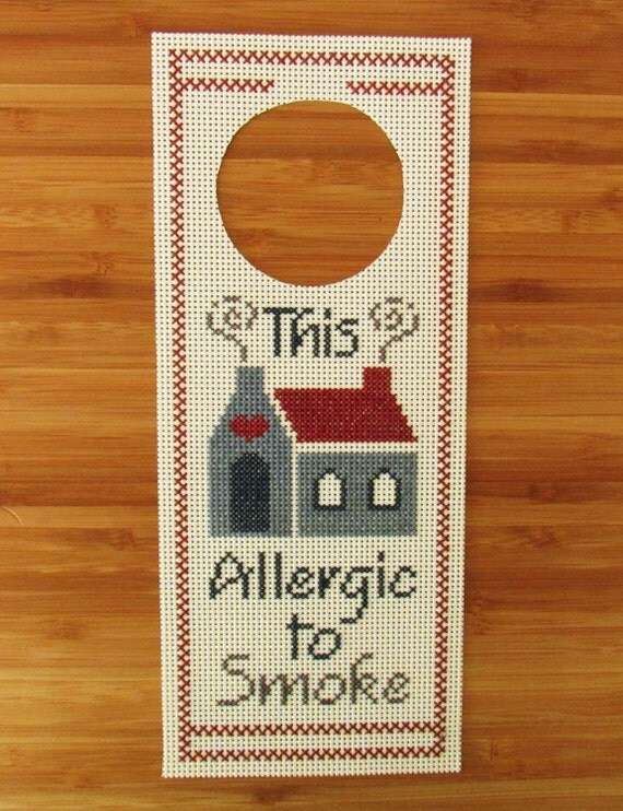 door knob hanger no smoking sign cross stitch handmade