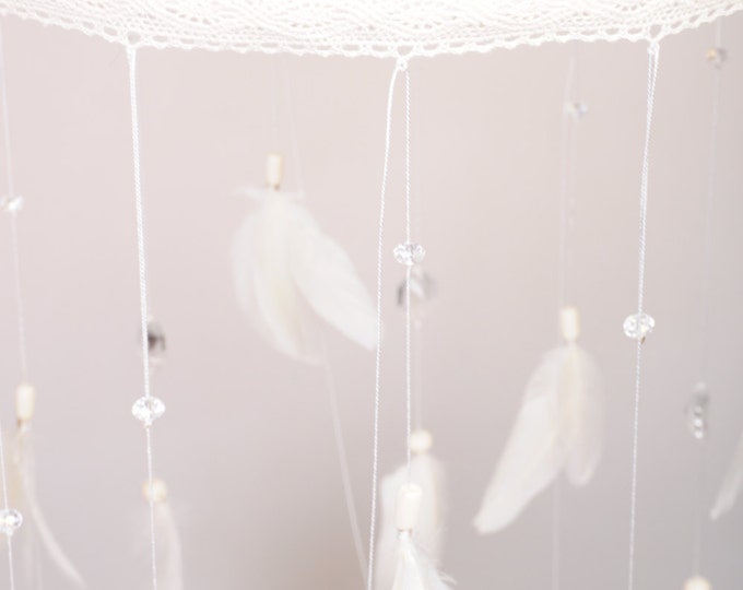 White Baby Mobile handmade exclusive Dreamcatcher bedroom Baby Mobiles bedding DreamCatcher Kids Dreamcatchers Christmas gift white balance
