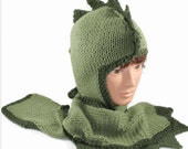 Hand Knitted Dragon Hoodie Hat Scarf Scoodie, By Custom Order Only Hand Knitted Dragon Hoodie Hat Scarf Scoodie, By Custom Order Only