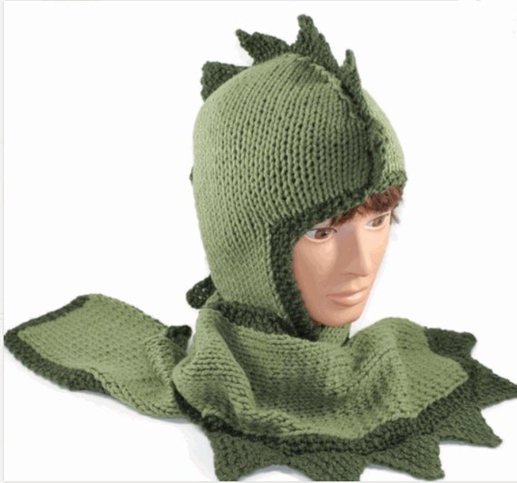 Hand Knitted Dragon Hoodie Hat Scarf Scoodie,  By Custom Order Only