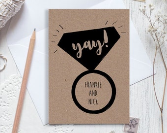 Personalised engagement card, rustic engagement card, congratulations card