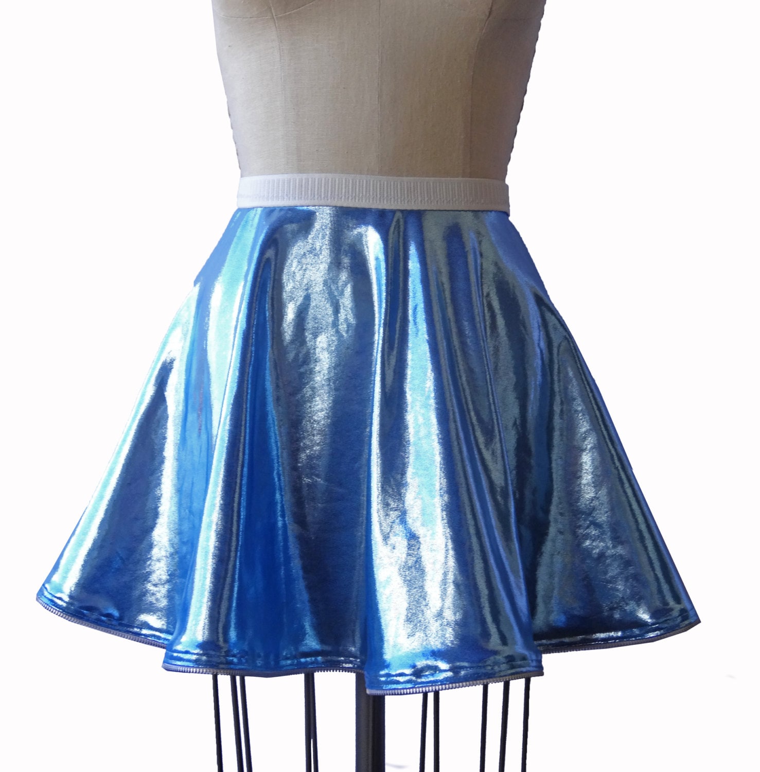 SALE Light Blue Metallic Flared Mini Skirt Skater Skirt