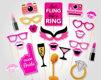 Wedding Party Printable Photo Booth Props - Hen Party Photobooth Props - Bridal Shower Party Photo Booth Props - Bachelorette Party Props