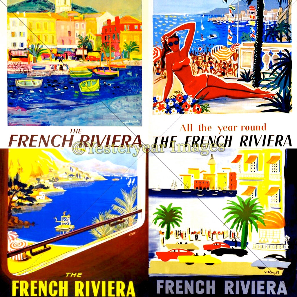Vintage FRENCH RIVIERA Travel Posters Digital Images Collage