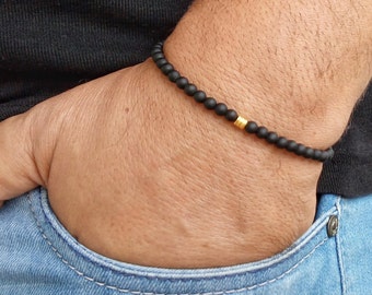 4mm Mens Bracelet Black Onyx Matt Men Bracelete Beaded Men Bracelet Mens Beaded Bracelet Men's Bracelet Men