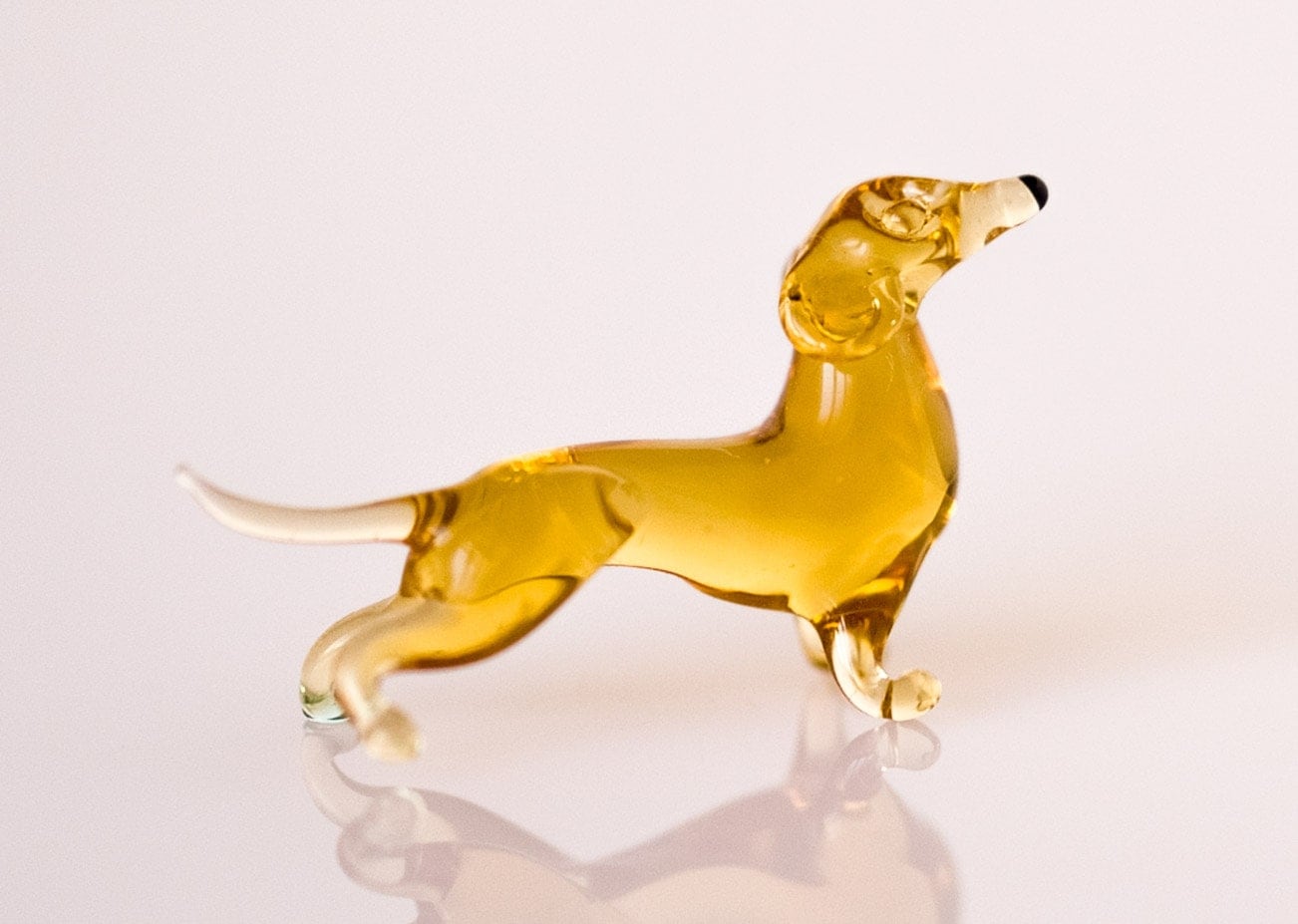 Glass Dachshund Dog Figurine Murano Style Micro Dollhouse