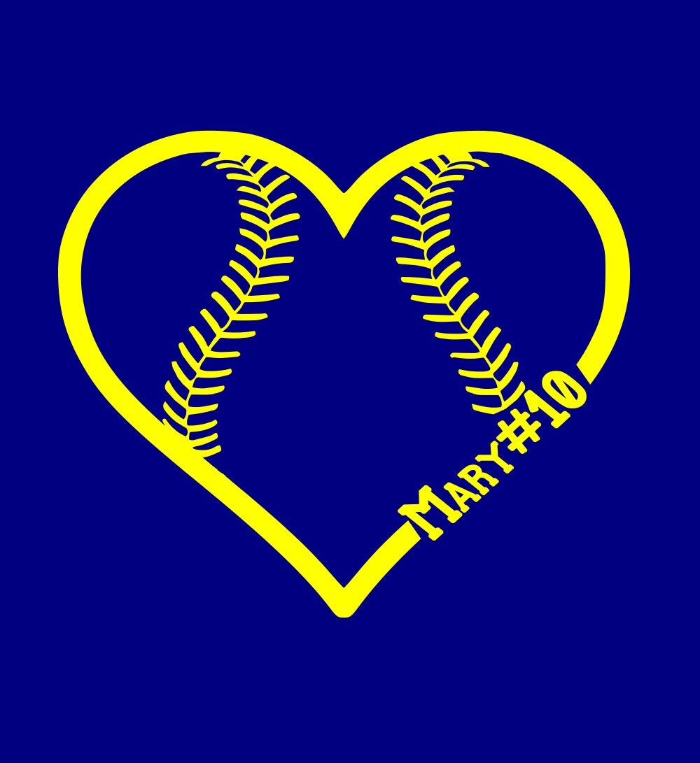 Softball Name Heart Iron on Decal Custom Personalize for