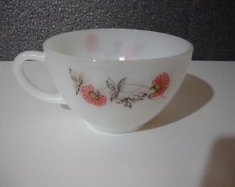 Vintage Fire King Tea Cup With Flowers And Leaves Anchor Hocking Coffee Mug