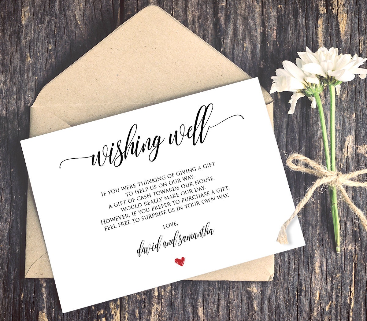 Wishing Well Card Printable Editable Text Instant Download Lieu Of