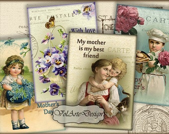 Mother's Day - digital collage sheet - printable download - gift tags - set of 8