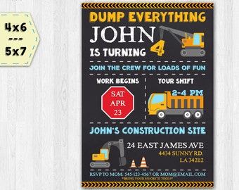 Construction invitation - Construction birthday invitation - Construction chalkboard invitation - Digger invitation