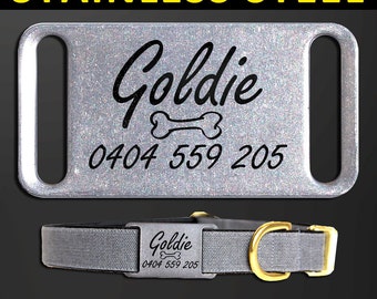 Medium 44mm Stainless Steel Personalised Laser Engraved Silent Slider Collar Pet Dog Tag <STEEL_COLLAR_SLIP_TAG_M>