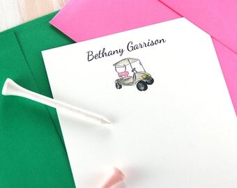 Personalized Stationery Set of 12, Golf Gifts for Women, Golf Cart Stationary Set for Mom, Golf Gifts, Ladies Golf, Thank You Note Cards