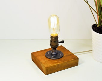 Lampe Steampunk Industrielle En Bois Avec Arbalète - Tuyau Métal Déco Loft