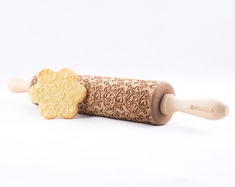 STODOLA Folk Decorative - Engraved rolling pin for Embossed cookies 16.9-inch