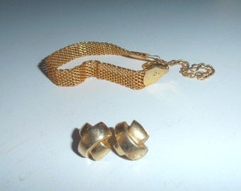 Vintage bracelet and earrings 80s women jewelry goldtone chain chunky chain bijou costume jewelries european fashion gold armlet wristlet