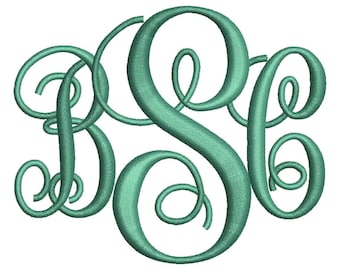 Interlocking Monogram Embroidery Font 4 Sizes Machine BX Embroidery Fonts Embroidery Monogram Fonts 3 Letter Monogram - Instant Download