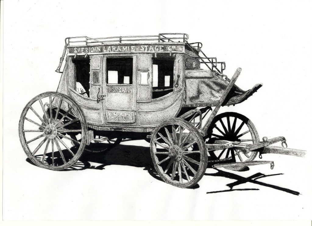 Art Print Pen & Ink Drawing A4 Stage Coach