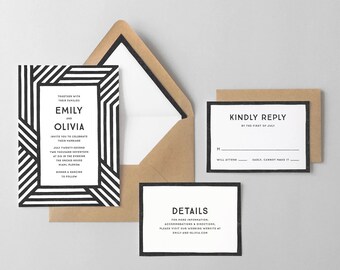 Bold Stripes Letterpress Invite Suite