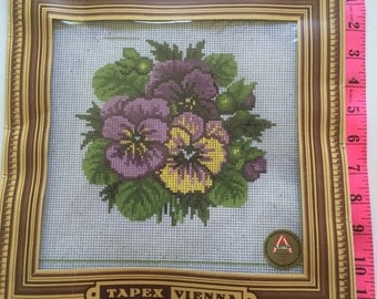 Cross Stitch Kit Vintage Purple Pansies Flower Cross Stitch