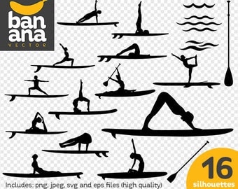 SALE Paddle Board Yoga Silhouettes png jpg svg eps files high resolution BV-SP-0058
