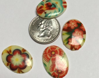 Vintage German Floral Cabochons Artisan Made - 2 Pieces - #238