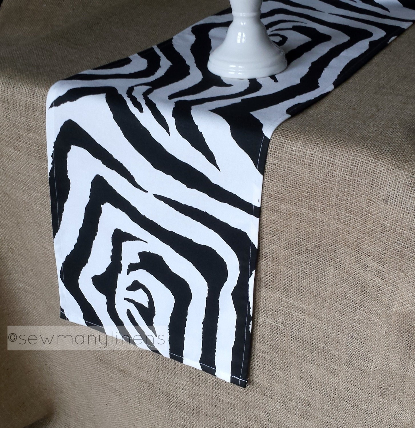 Zebra Print Table Runner Black and White Animal Pattern Safari