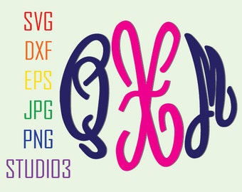 Cursive Circle Monogram, Svg, Dxf, Eps, Studio 3, Png, Jpg, Silhouette Studio,Cricut Files, SVG files, Silhouete Cameo, Cutting Files