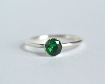 Emerald Ring. Sterling Silver Emerald Ring, Stack Ring, May Birthstone Ring, Green Gemstone Ring, Skinny Stacking Ring, Stackable Ring