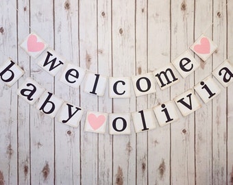 Welcome baby banner, welcome baby sign, baby shower decoration, baby name banner, baby shower banner, welcome baby name banner