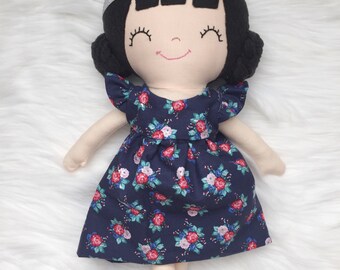 Items similar to Handmade Cloth Doll - Coral and Brown Dress Dark Felt ...