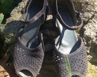 Blue Suede Wedge Sandals