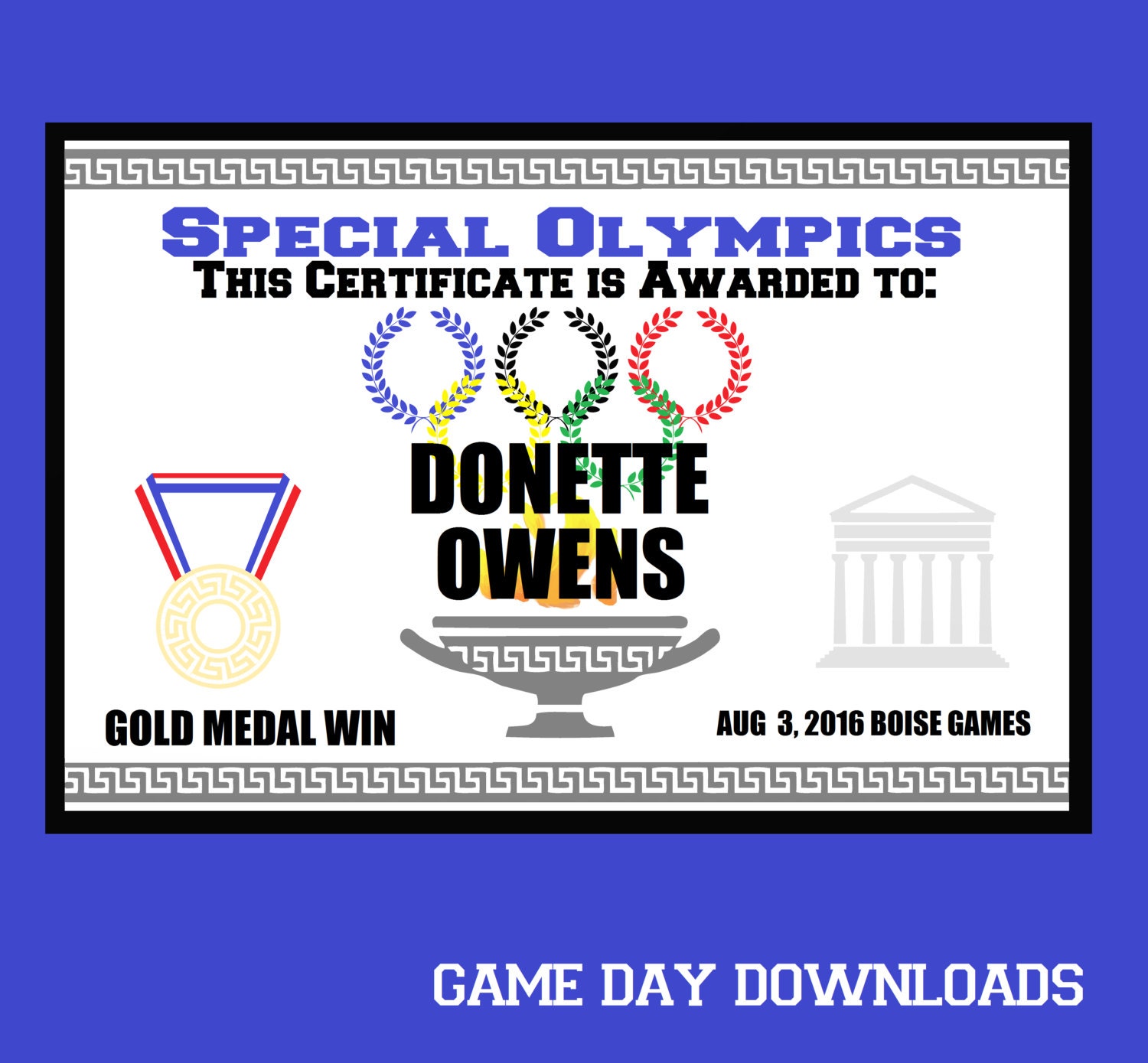 DIGITAL Special Olympics Award Certificate Diy EDITABLE PDF Instant ...