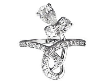 Gorgeous Hallmarked Unusual 925 Silver Cocktail Ring CZ RSBC226444