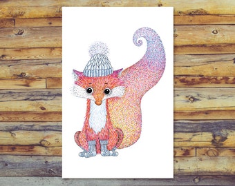 Fox Card, Printable Greeting Cards, Instant Download, Blank Greeting Cards, All Occasion Cards, Digital Cards, Fox Pencil Art, Fox Socks