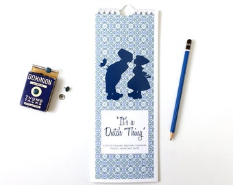 Dutch Folk Art Birthday Calendar - Cute Perpetual Calendar - Gift for Mom, Grandmother, Friend, Coworker, Family Gift, Stocking Stuffer