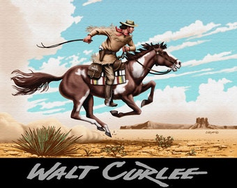 Pony Express Rider Art, Old Wild West Decor, American Western Americana Landscape Giclee Print by Walt Curlee