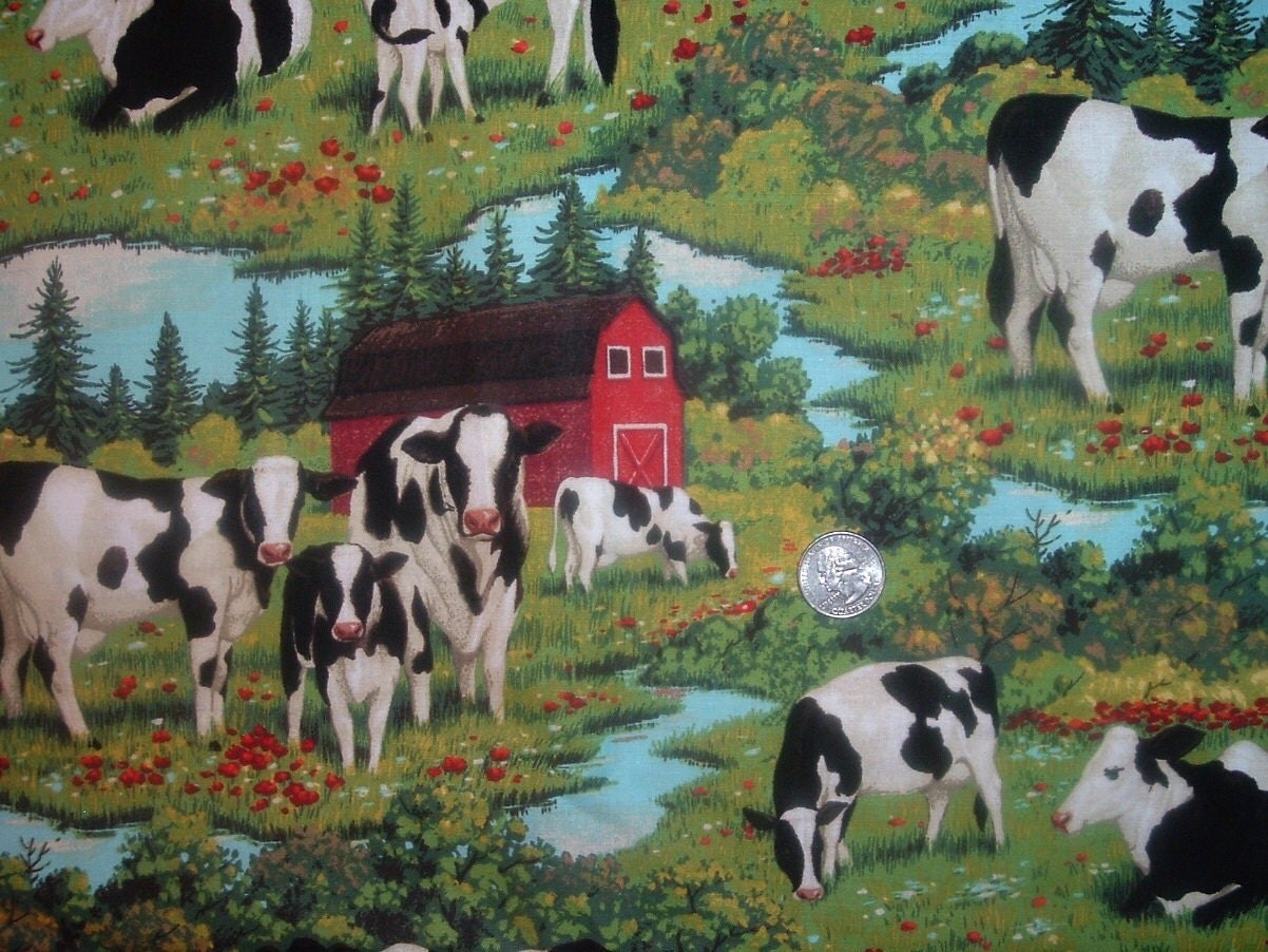 Quilt Fabric Destash Cows Are in The Barnyard Fabric