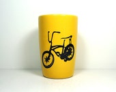18oz tumbler with a Stingray Bicycle print shown here on Lemon Butter yellow, made to order / pick your colour